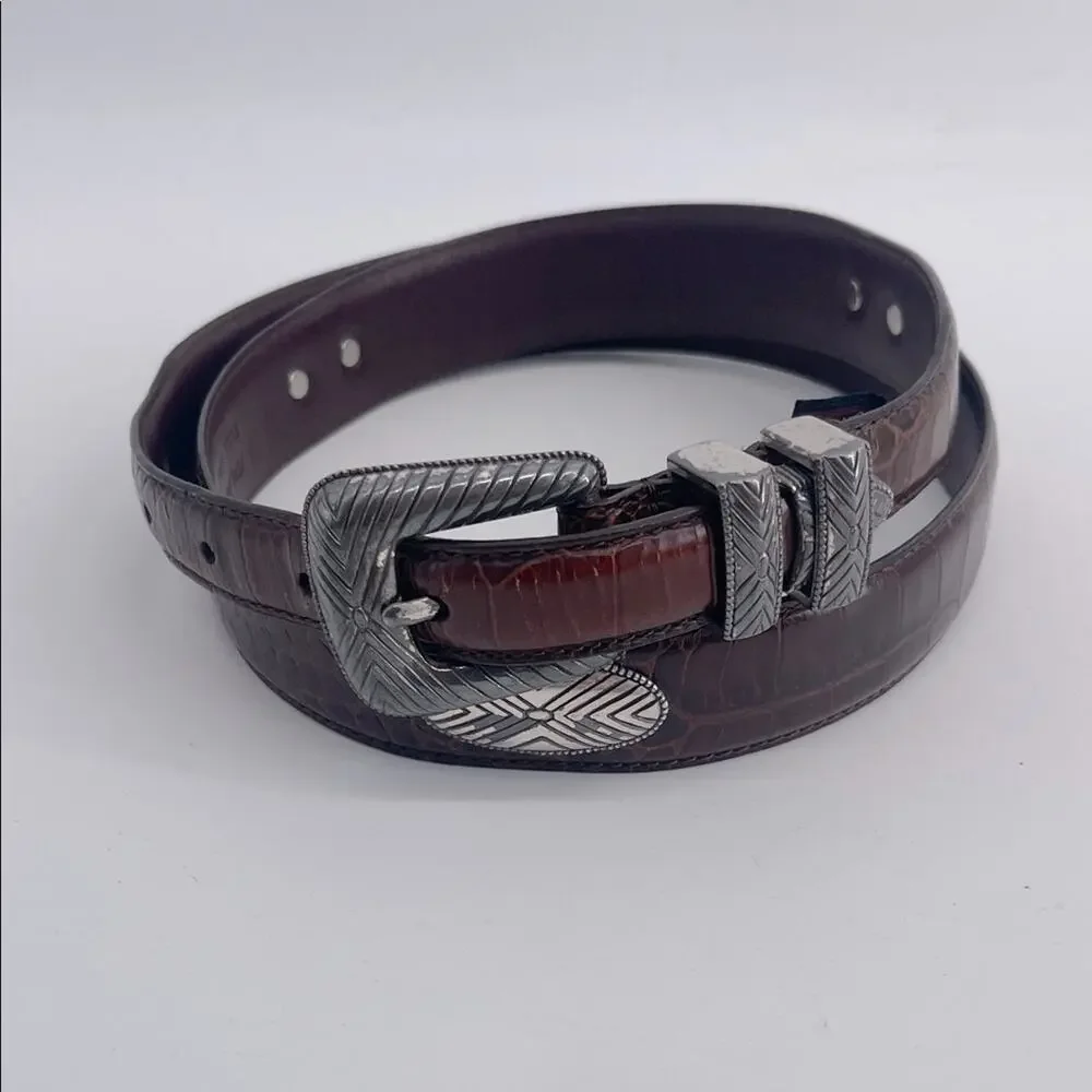 Vintage Roundtree &Yorke embossed calf leather conch western rodeo belt sz 36